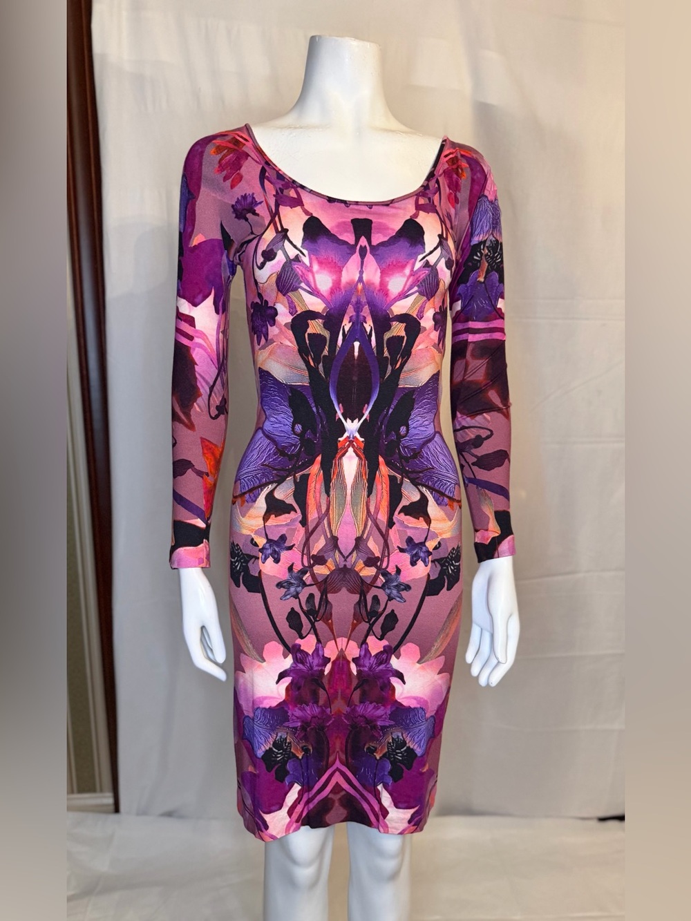 Alexander McQueen Pink & Purple Long Sleeve Bodycon Dress